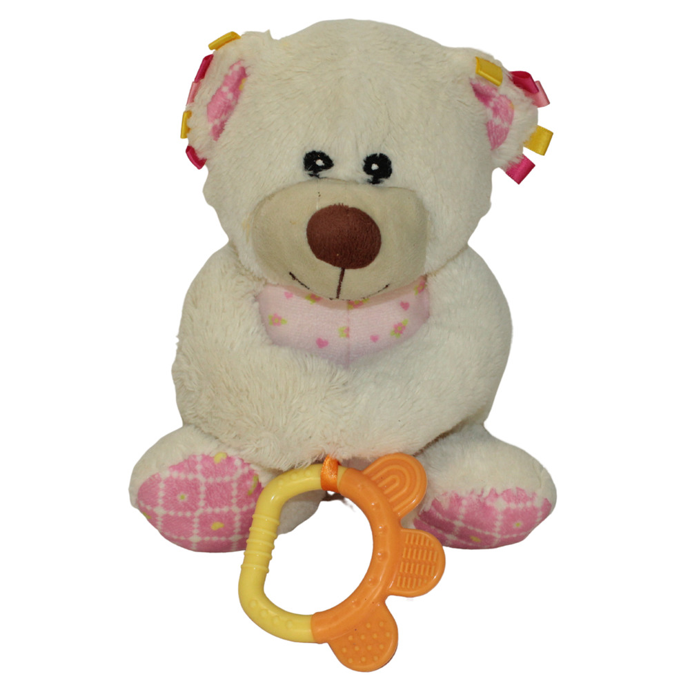 Lotsa Love Welcome Baby Girl Squeaky Stuffed Plush Animal Bear w/ Teething Toy